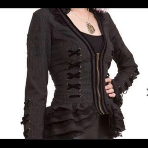 Spin Doctor ruffled black peacoat